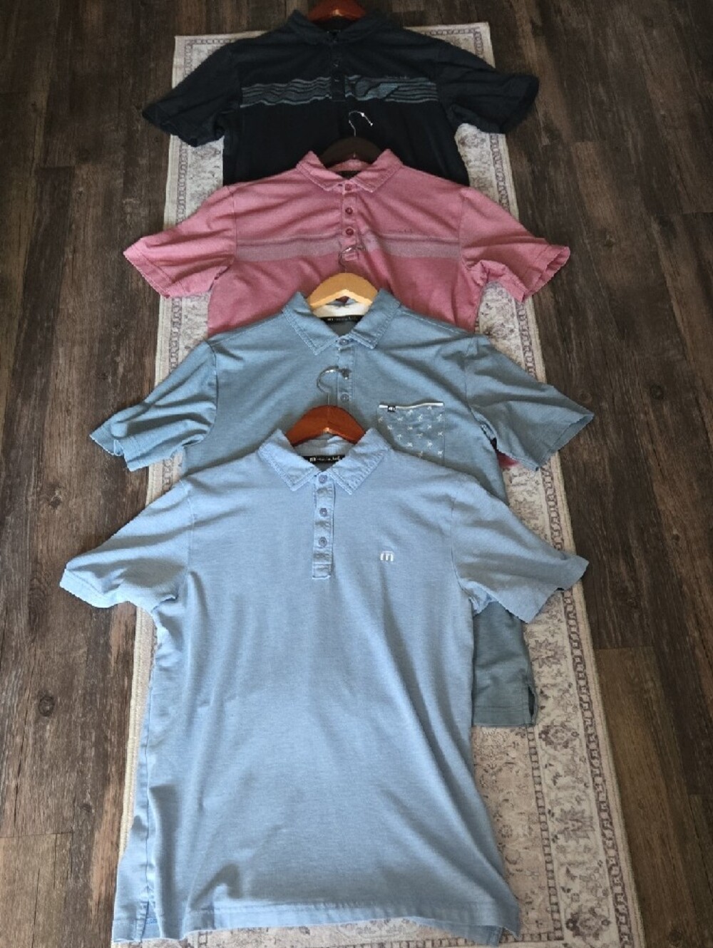 4 Bundle of Travis Mathew Polo's Med. Blue, Charcoal, Pink
